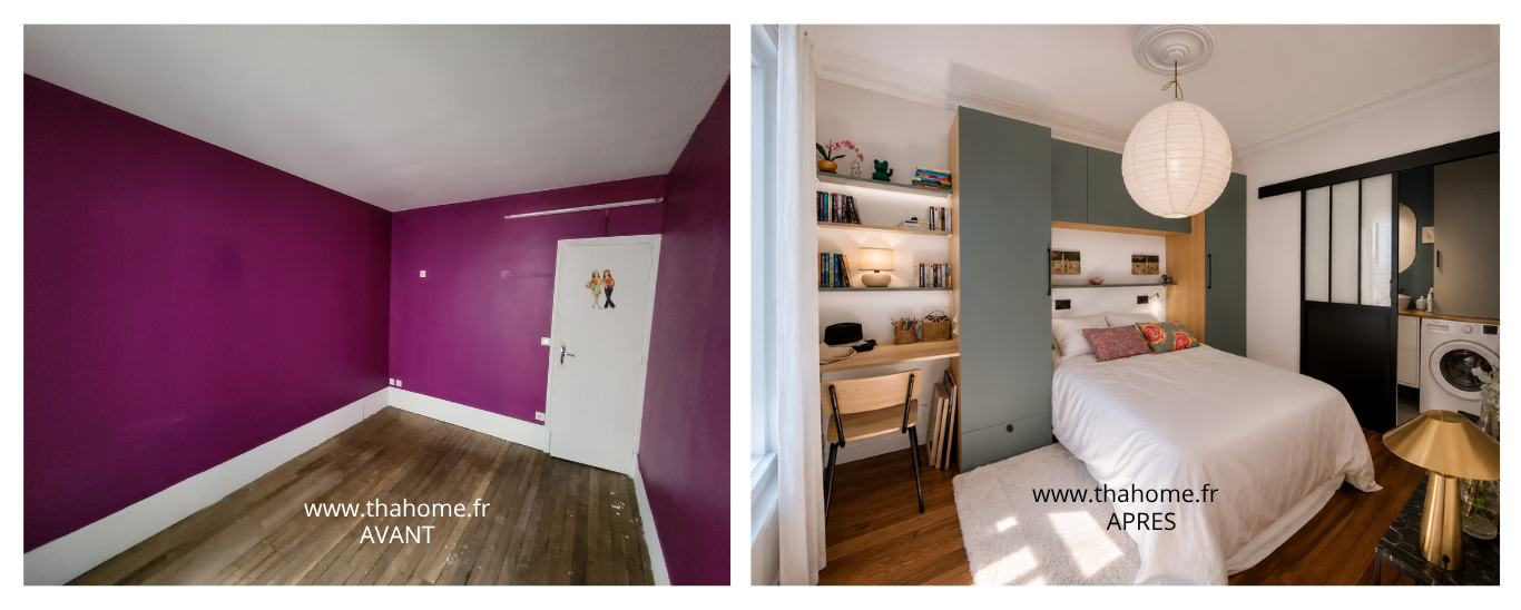 Projet paris 7 avant après chambre appartement haussmanien