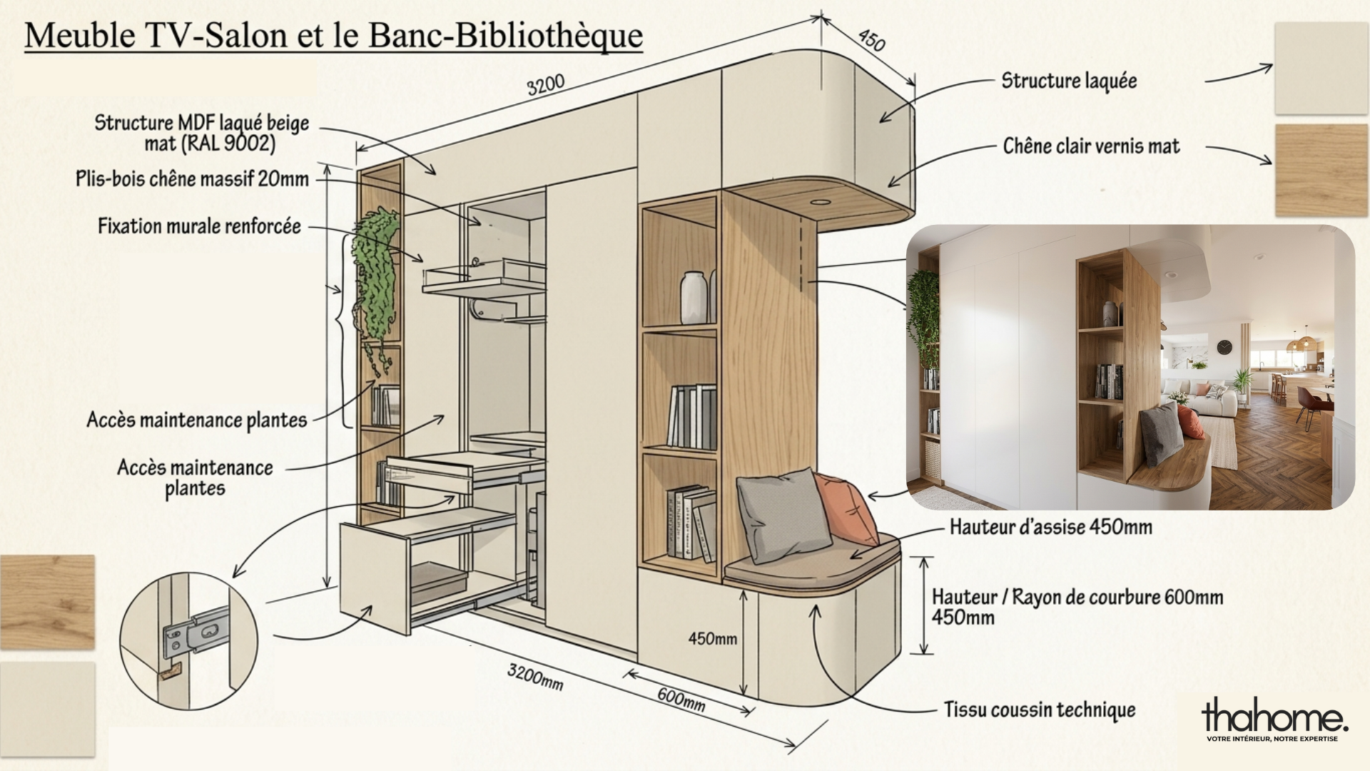 croquis sur mesure meuble sur mesure création par thahome